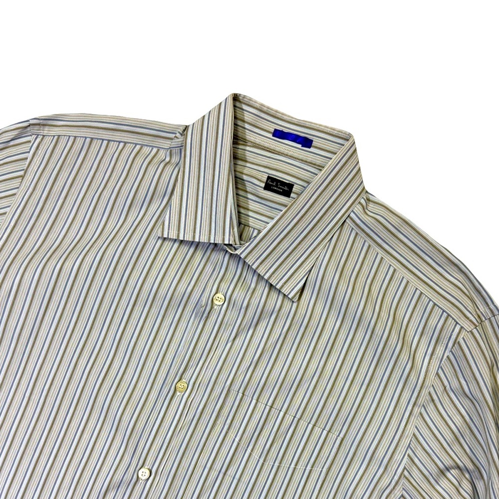 Paul Smith mens 18 45 blue brown stripe French cuff dress shirt EUC
